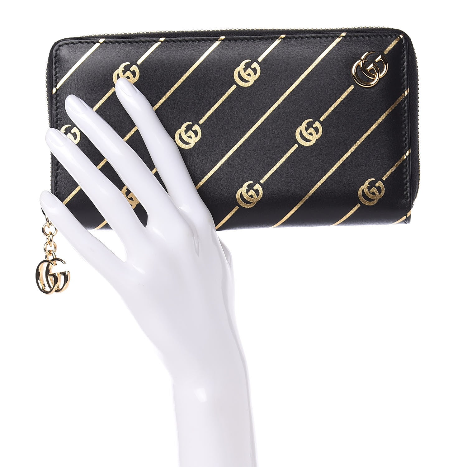 Gucci Moon Calfskin Diagonal GG Zip Around Wallet Black Gold 2 of 8