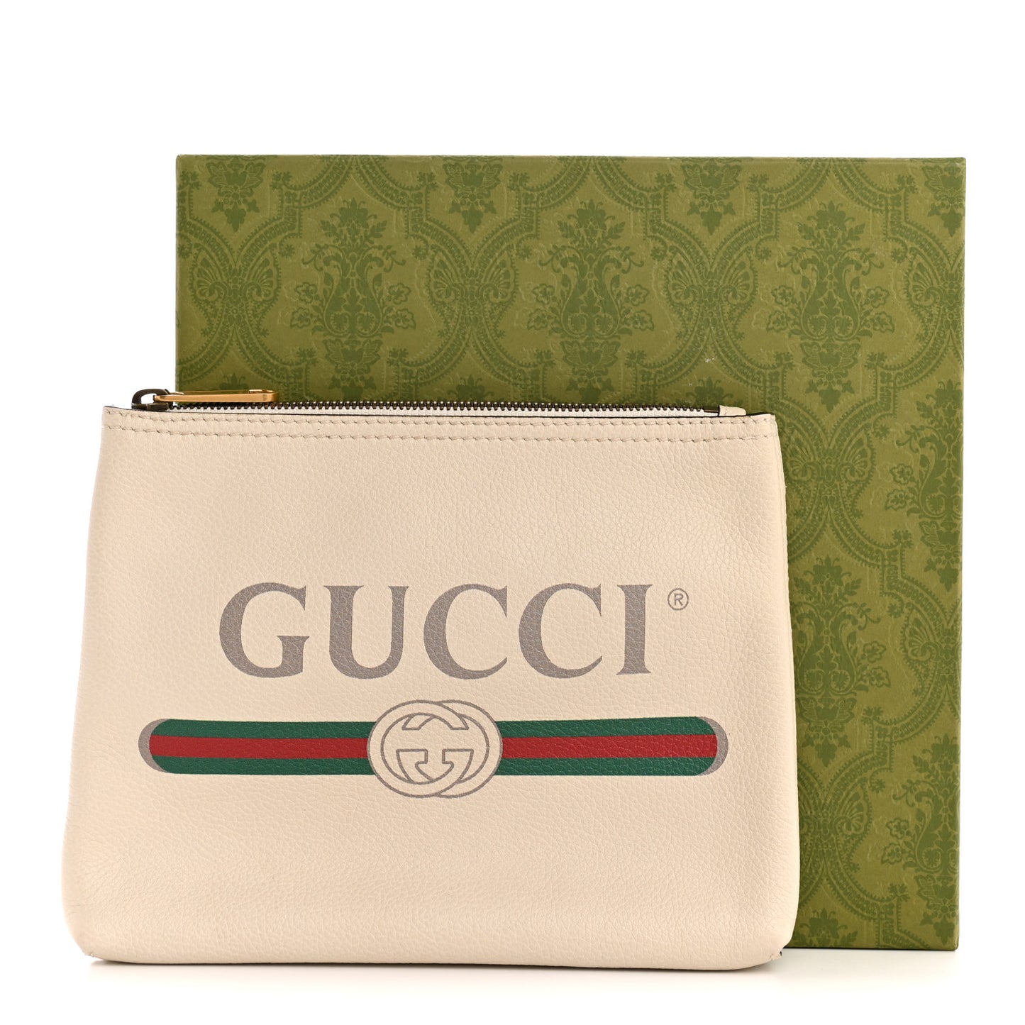 Pebbled Calfskin Medium Logo Portfolio Clutch White
