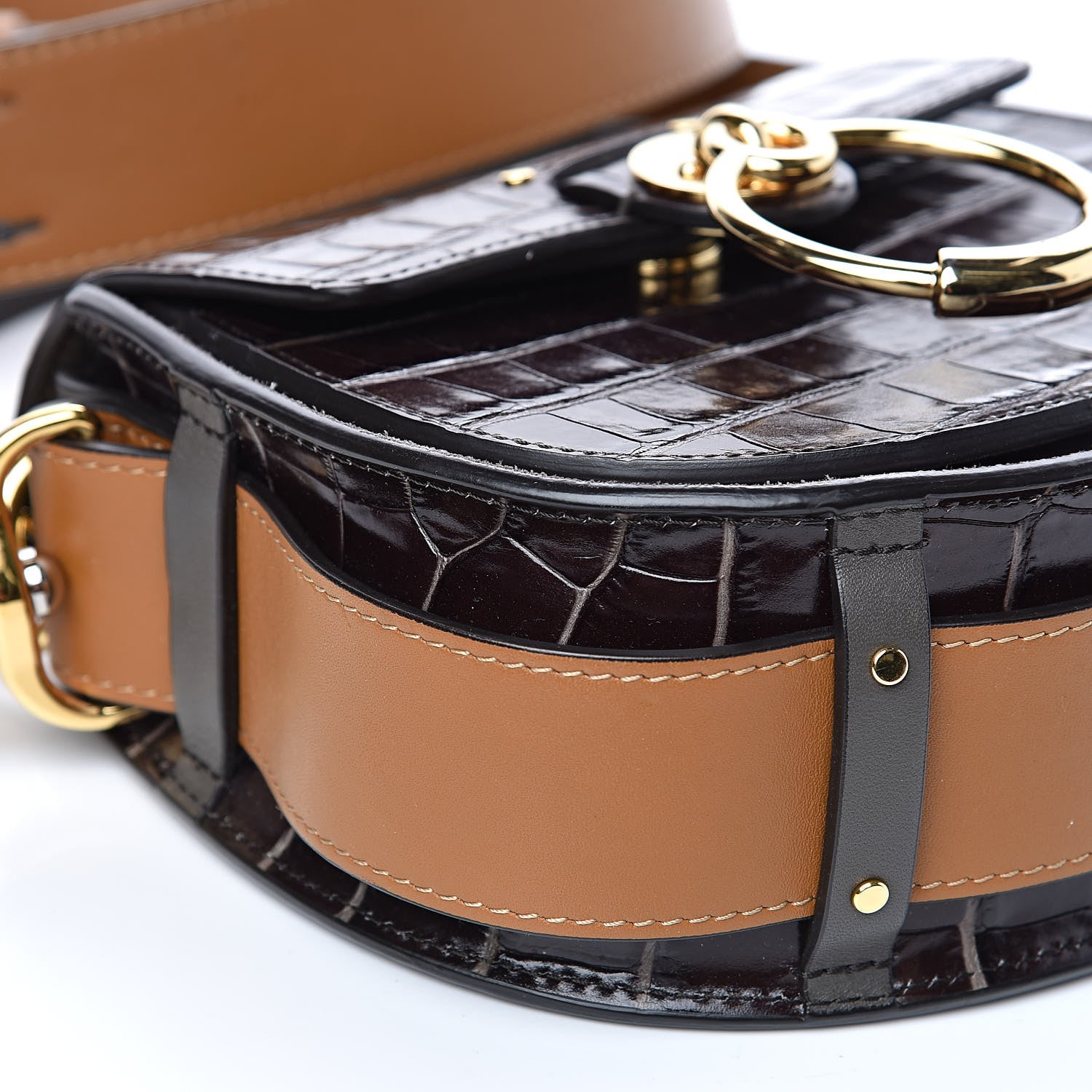Chloe Calfskin Crocodile Embossed Small Tess Bag Profound Brown 7 of 9