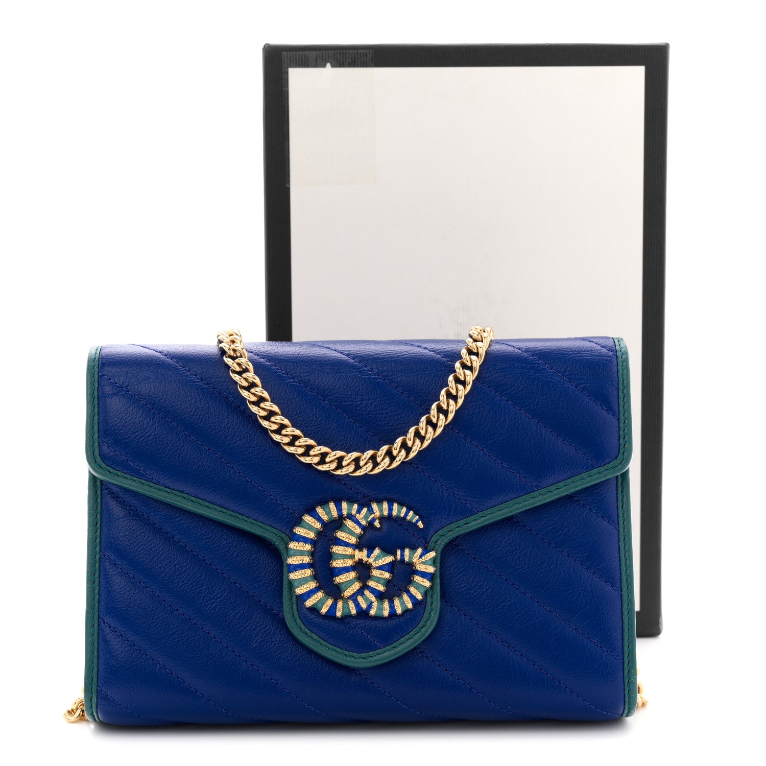 Gucci Azalea Calfskin Enamel Matelasse Diagonal Torchon GG Marmont