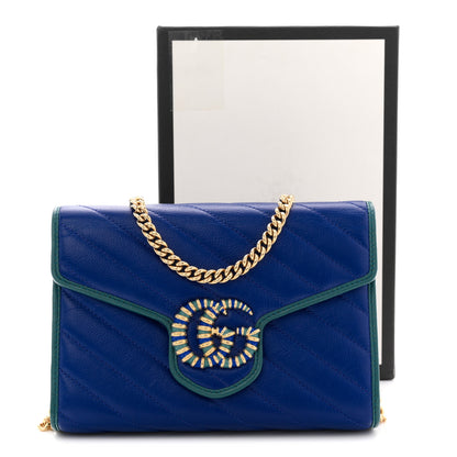 Gucci Azalea Calfskin Enamel Matelasse Diagonal Torchon GG Marmont Chain Wallet Imperial Blue Pavone 11 of 11