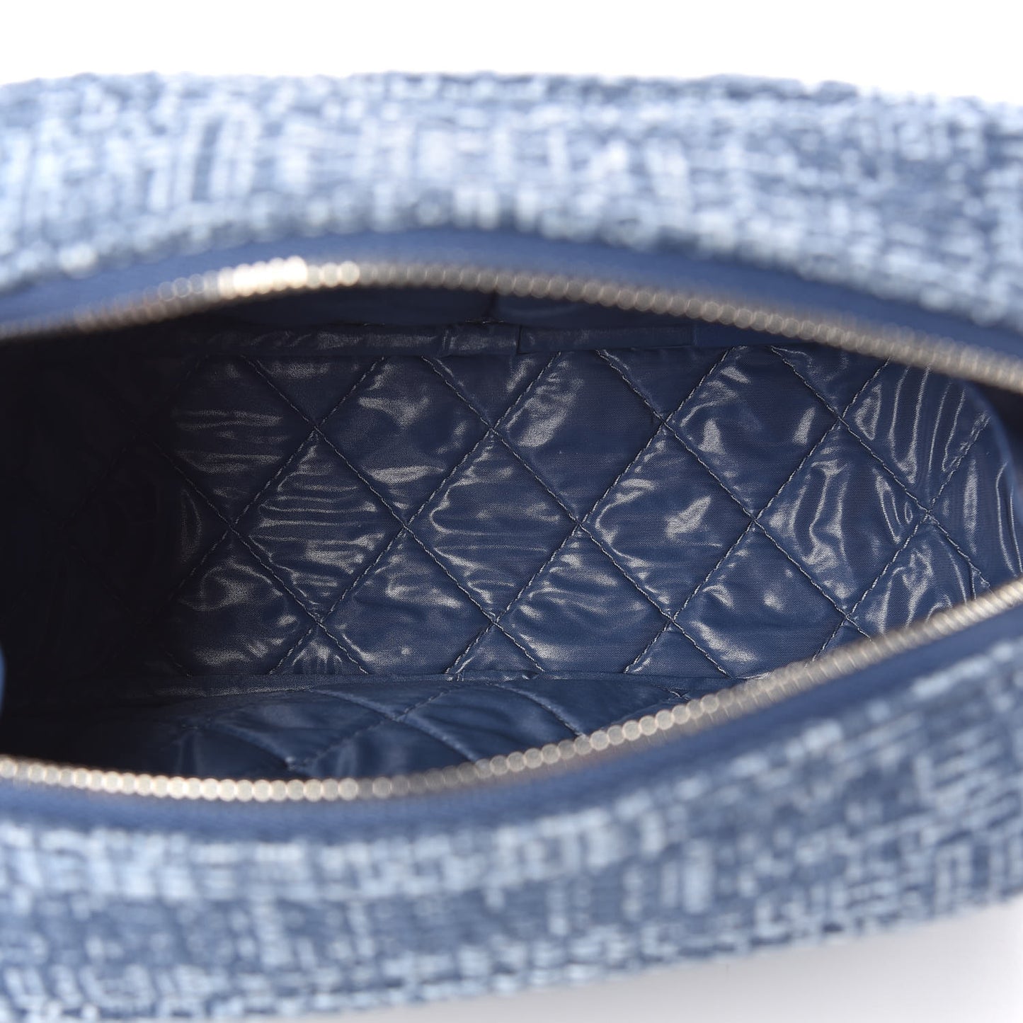 Woven Straw Raffia Deauville Cosmetic Pouch Blue