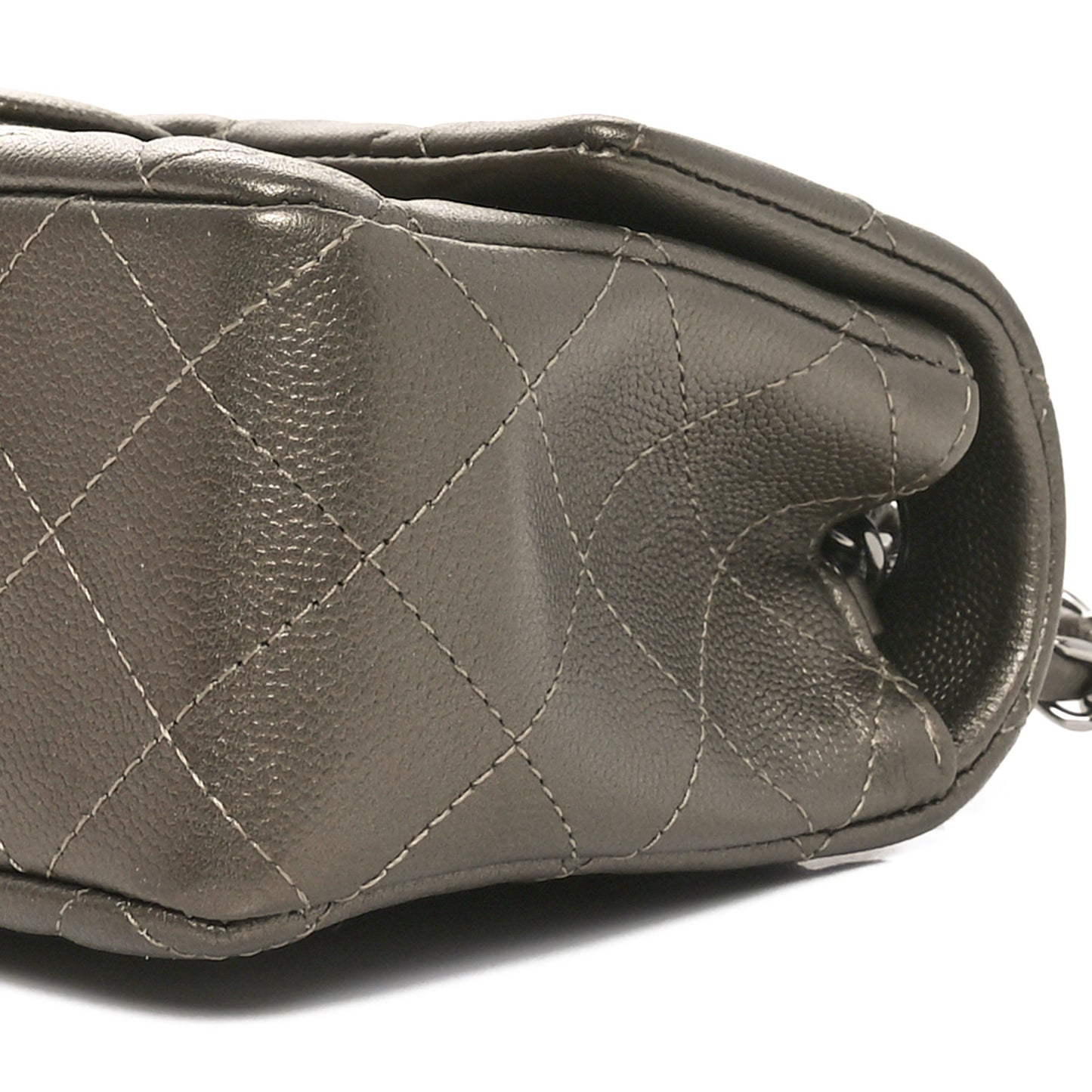 Iridescent Caviar Quilted Mini Rectangular Flap Bronze