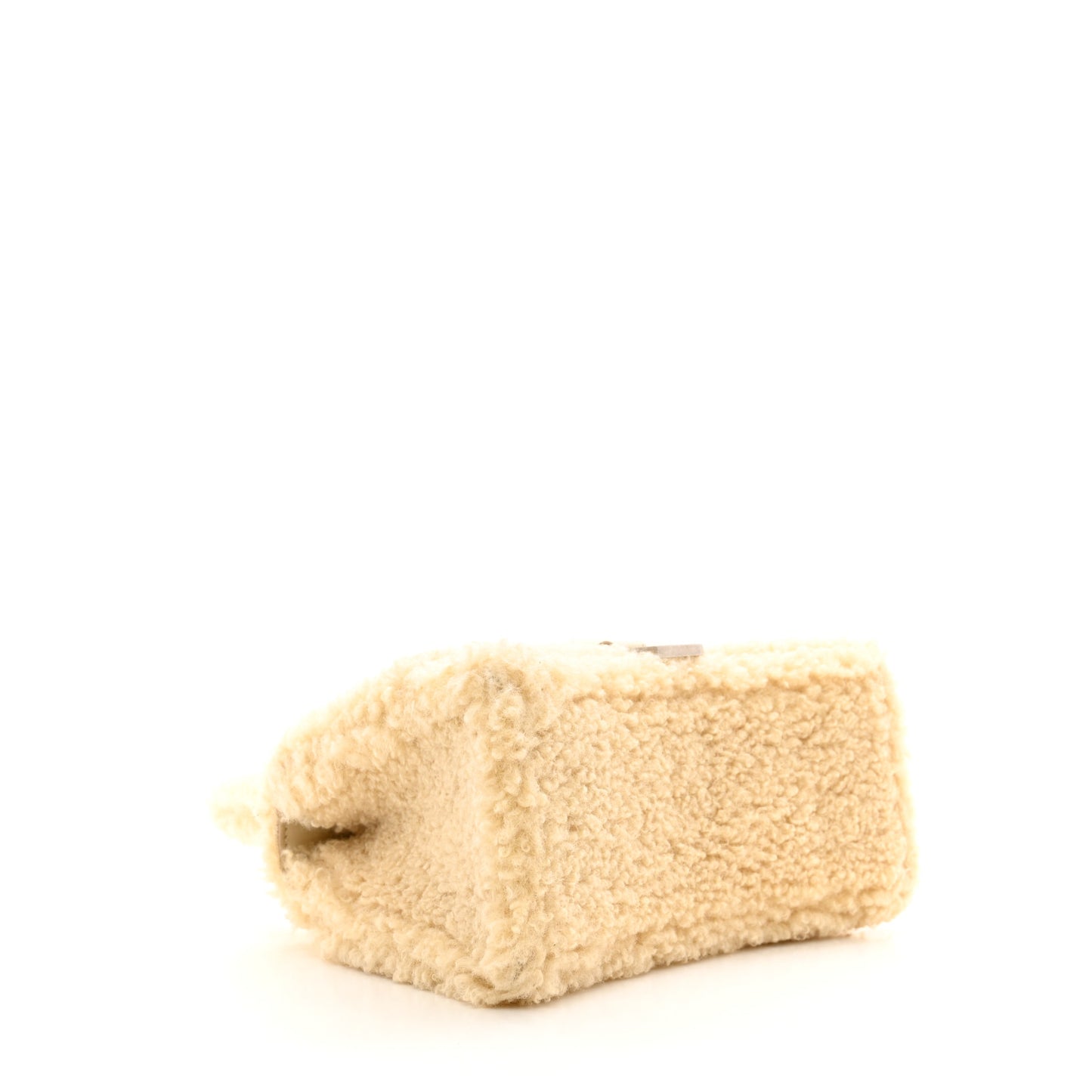 Curly Faux Shearling Small Hourglass Top Handle Bag Beige