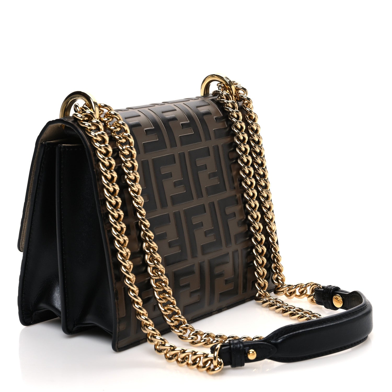 Fendi Vitello Liberty Bi-Color FF 1974 Embossed Small Kan U Shoulder Bag Maya Black 3 of 13