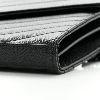 Saint Laurent Grain De Poudre Matelasse Chevron Monogram Monochrome Chain Wallet Black 10 of 13