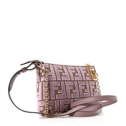 Fendi Velvet Jacquard FF Baguette Pouch Dusty Mauve 3 of 10