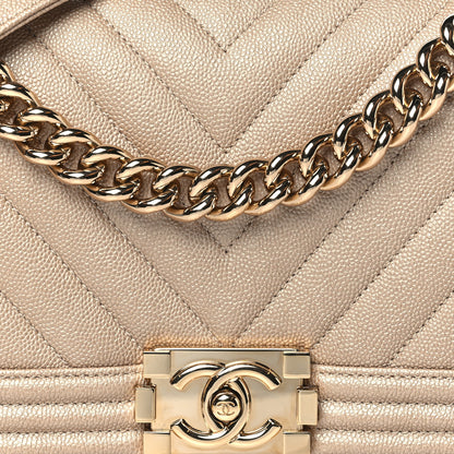 Chanel Iridescent Caviar Chevron Quilted Medium Boy Flap Beige 8 of 11