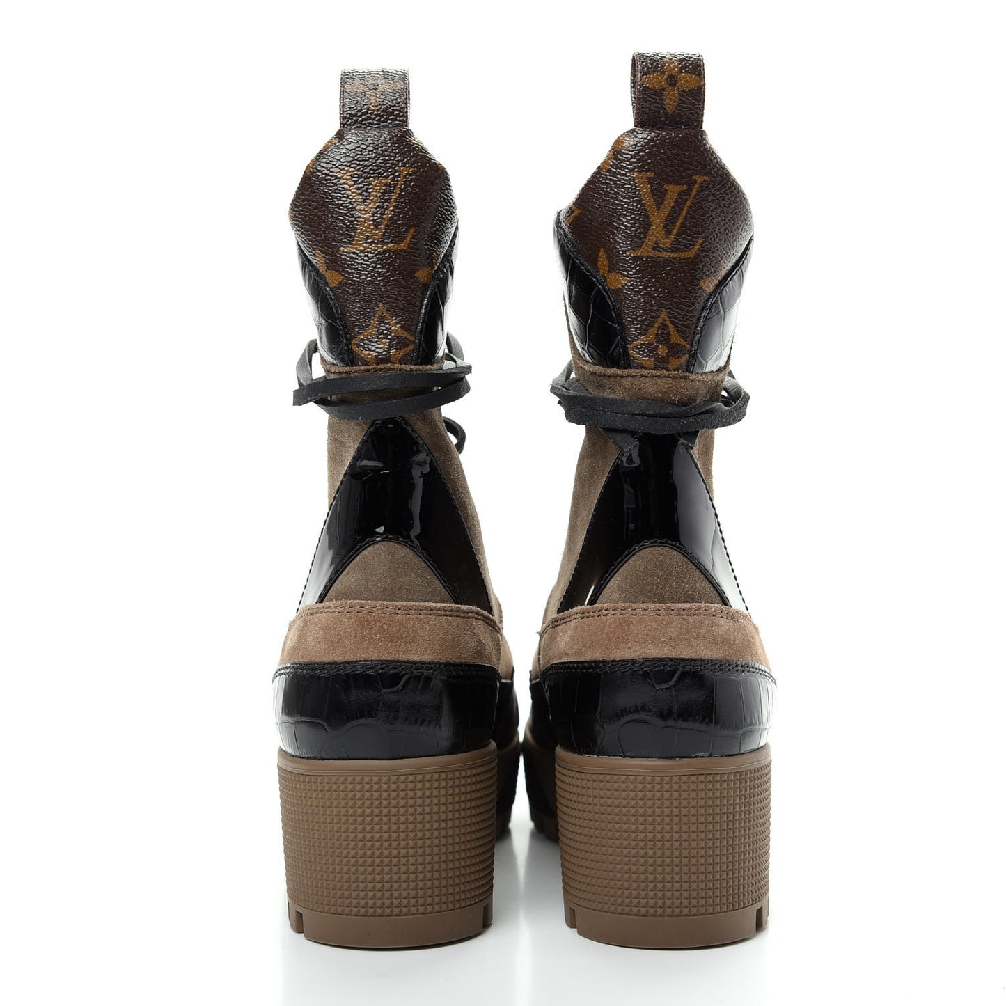 Suede Calfskin Monogram Laureate Platform Desert Boots 37 Taupe