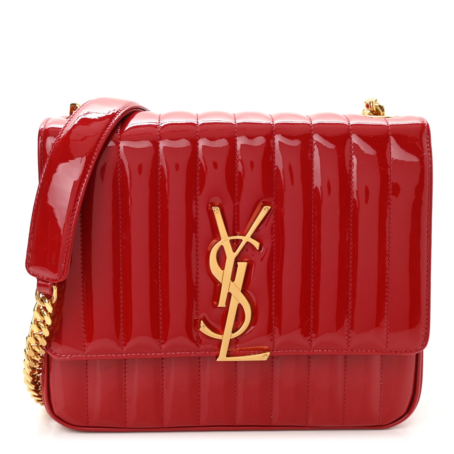Saint Laurent Patent Matelasse Monogram Large Vicky Chain Bag Rouge Eros 1 of 12