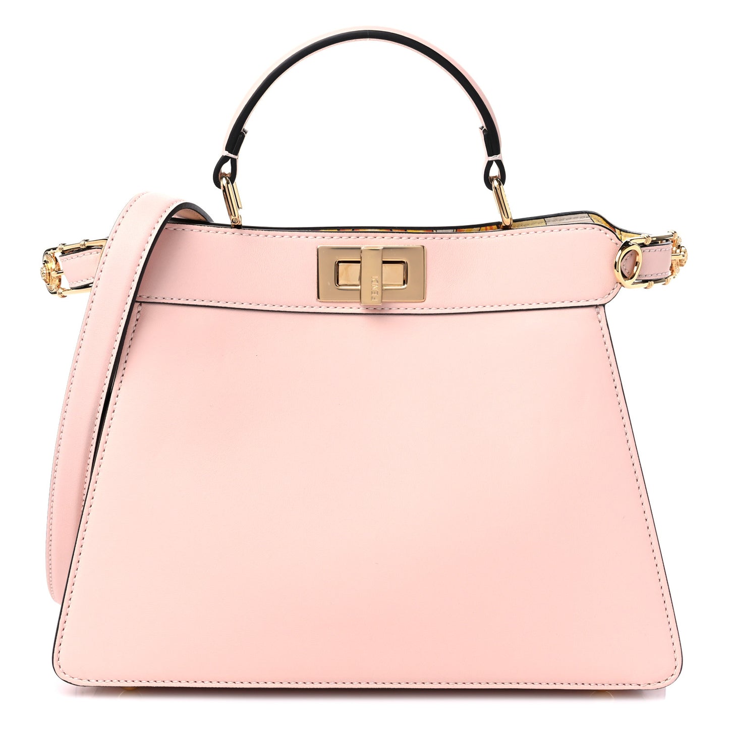 X VERSACE Vitello Seta Nappa Fendace FF Baroque Small Peekaboo I SEE U Satchel Rosa Confetto White Gold