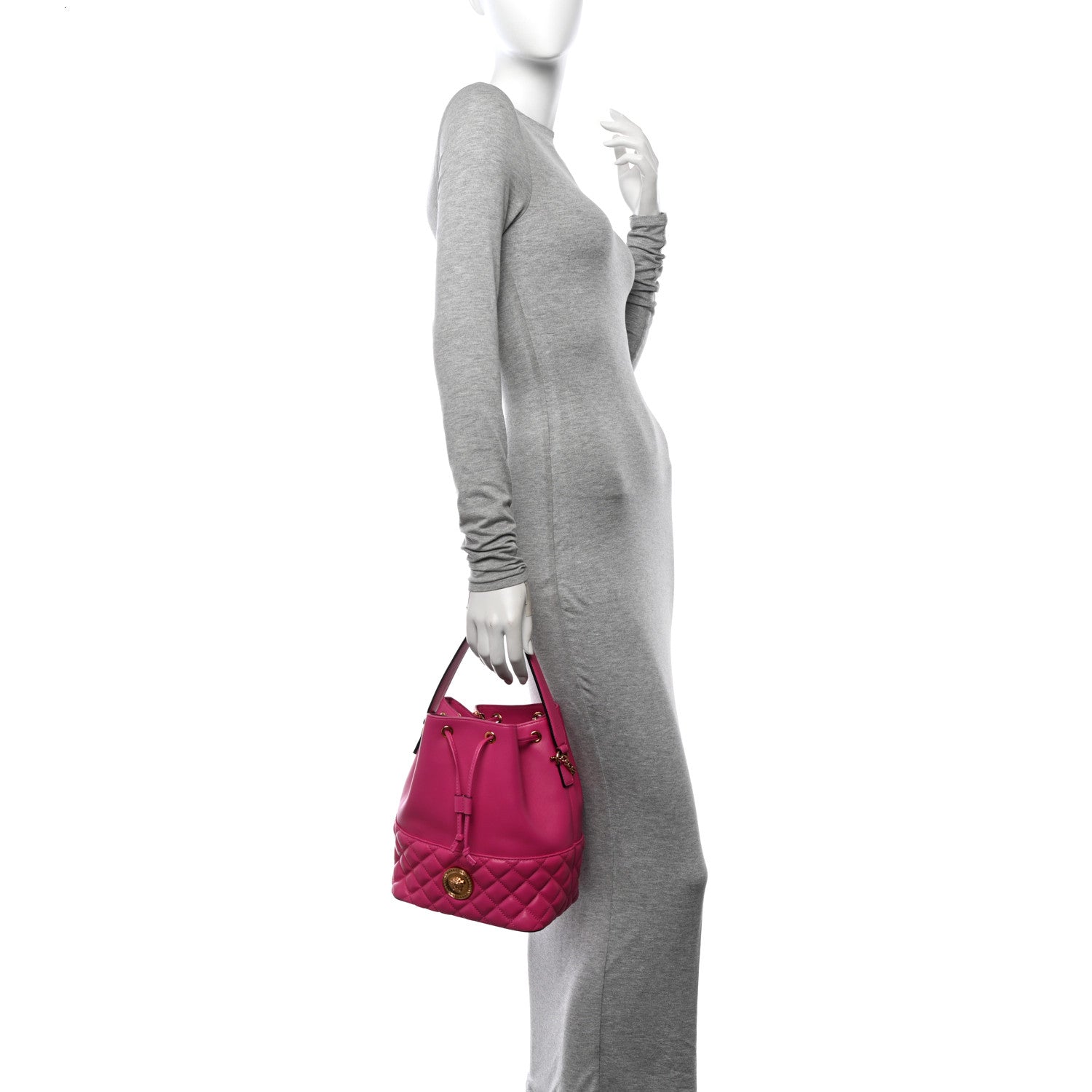 Versace Nappa Quilted Medusa Top Handle Bucket Bag Fuchsia 2 of 11