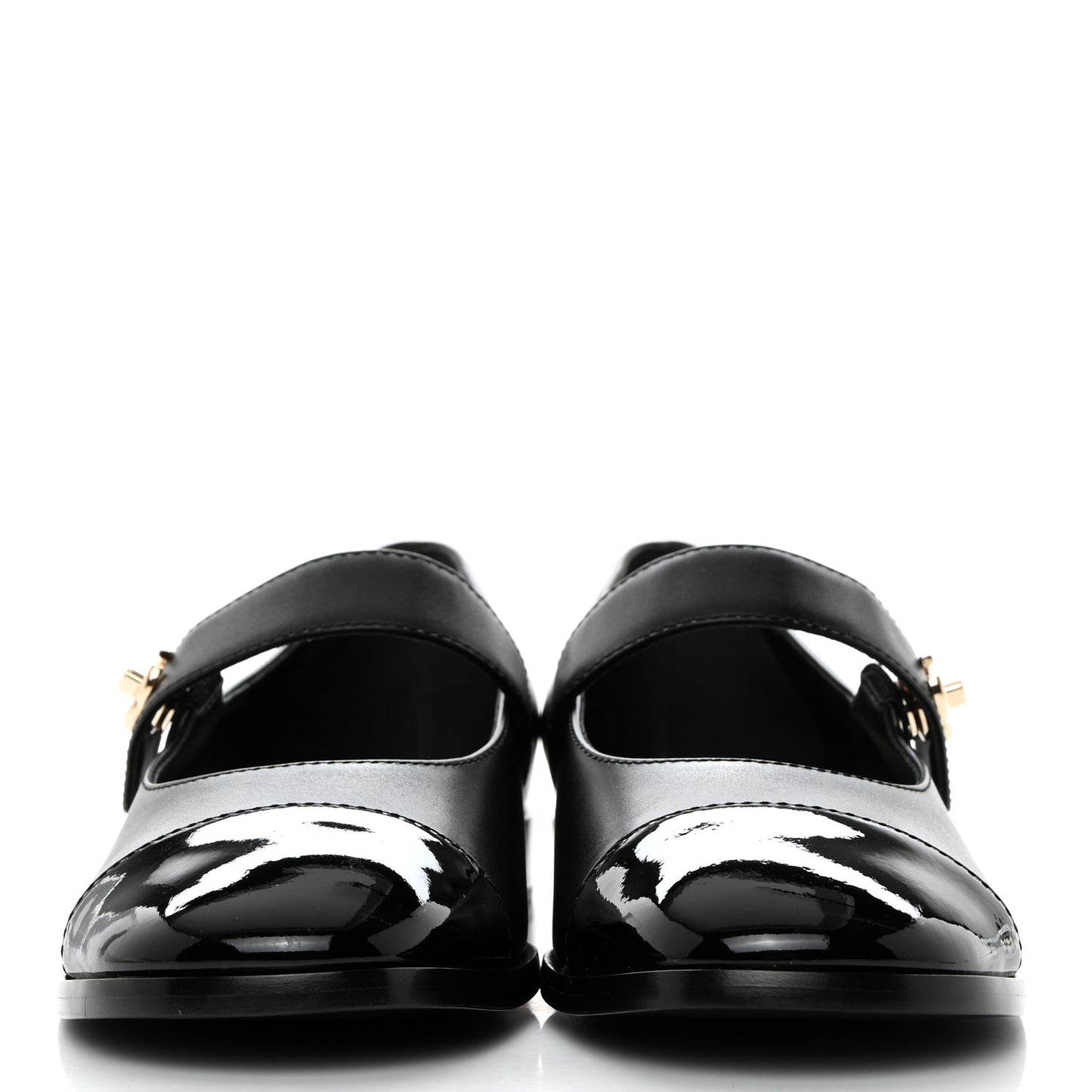 Calfskin Patent Mary Janes Flats 39 Black