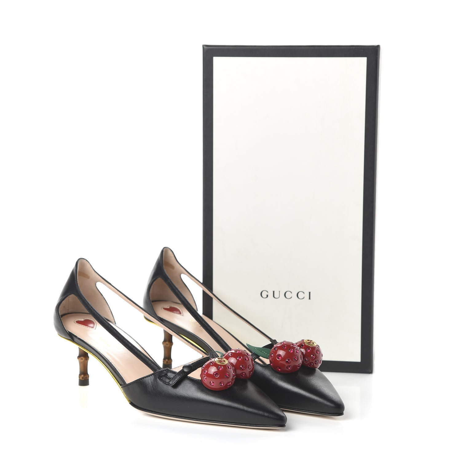 Gucci Nappa Cherry Pumps 38 Black 8 of 9