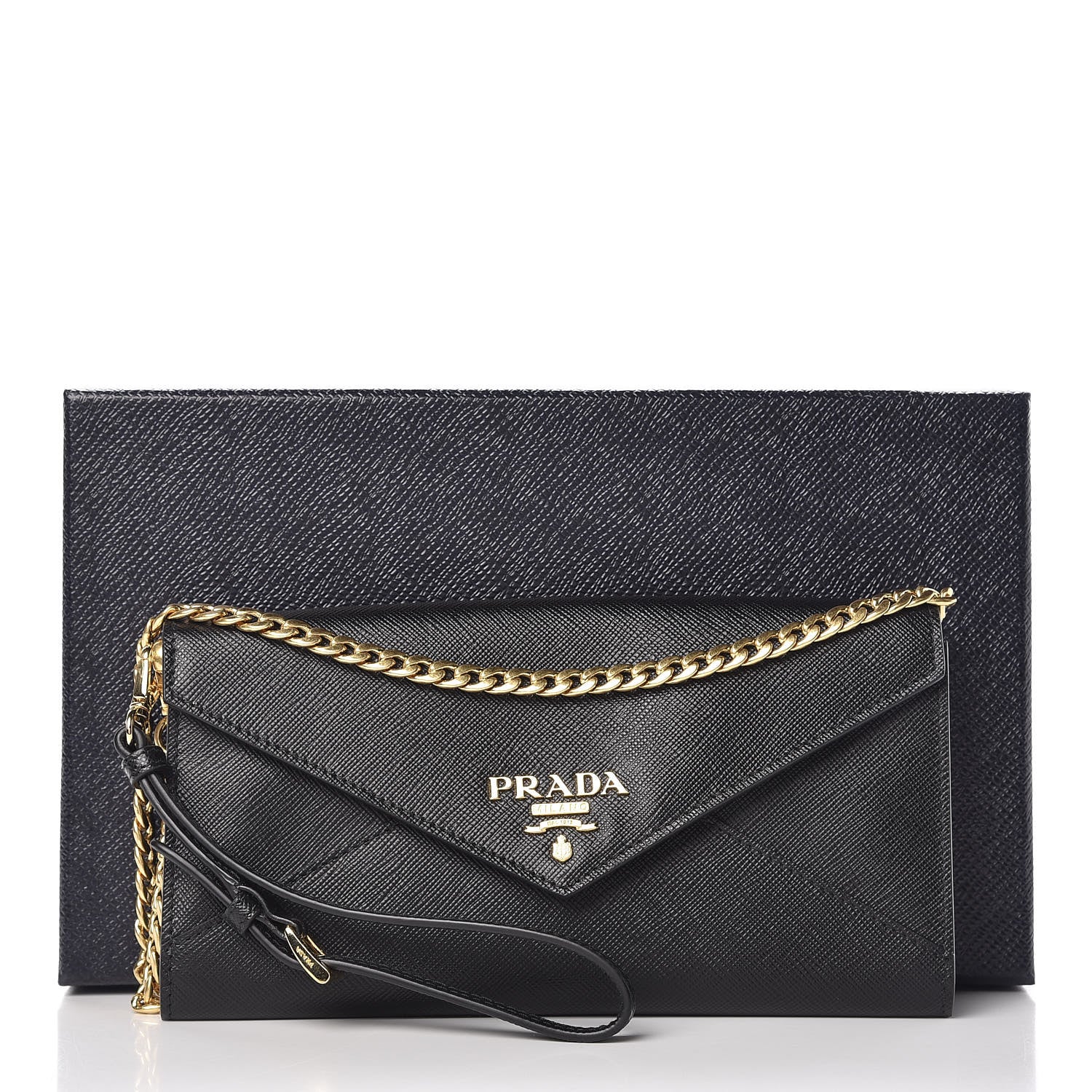 Prada Saffiano Envelope Wristlet Crossbody Wallet Black 7 of 7