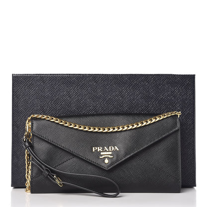 Prada Saffiano Envelope Wristlet Crossbody Wallet Black 7 of 7