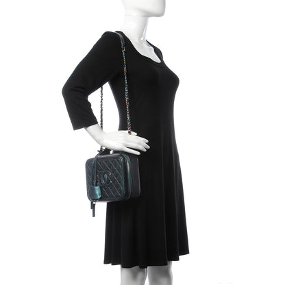 Chanel Iridescent Caviar Quilted Medium CC Filigree Vanity Case Dark Turquoise 2 of 8