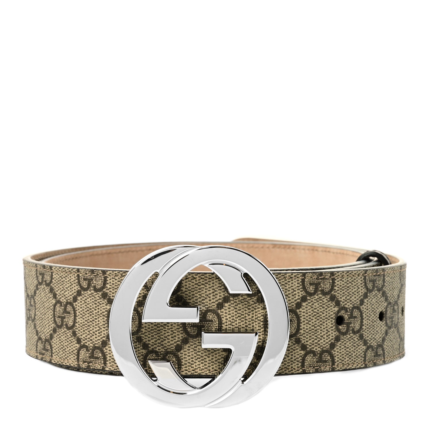 Gucci GG Supreme Monogram Selleria Calfskin Interlocking G 40mm Belt 105 42 Beige Ebony Cocoa 1 of 4