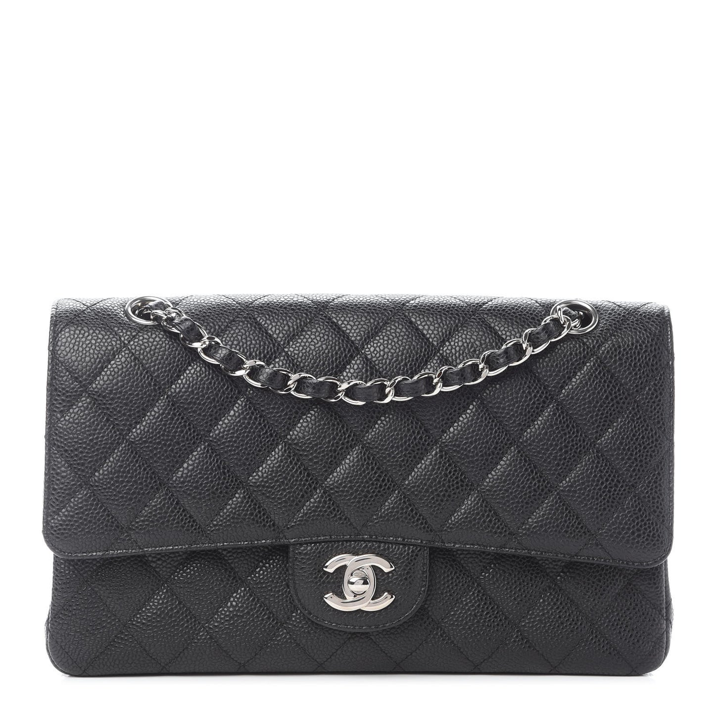 Caviar Quilted Medium Double Flap Black
