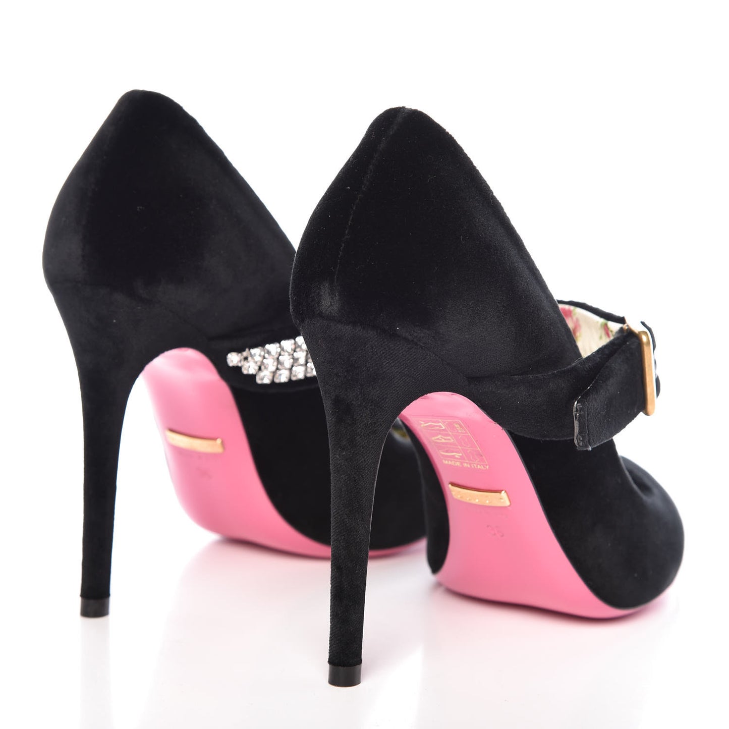 Velvet Crystal Embellished Sylvie High Heel Pumps 36 Black