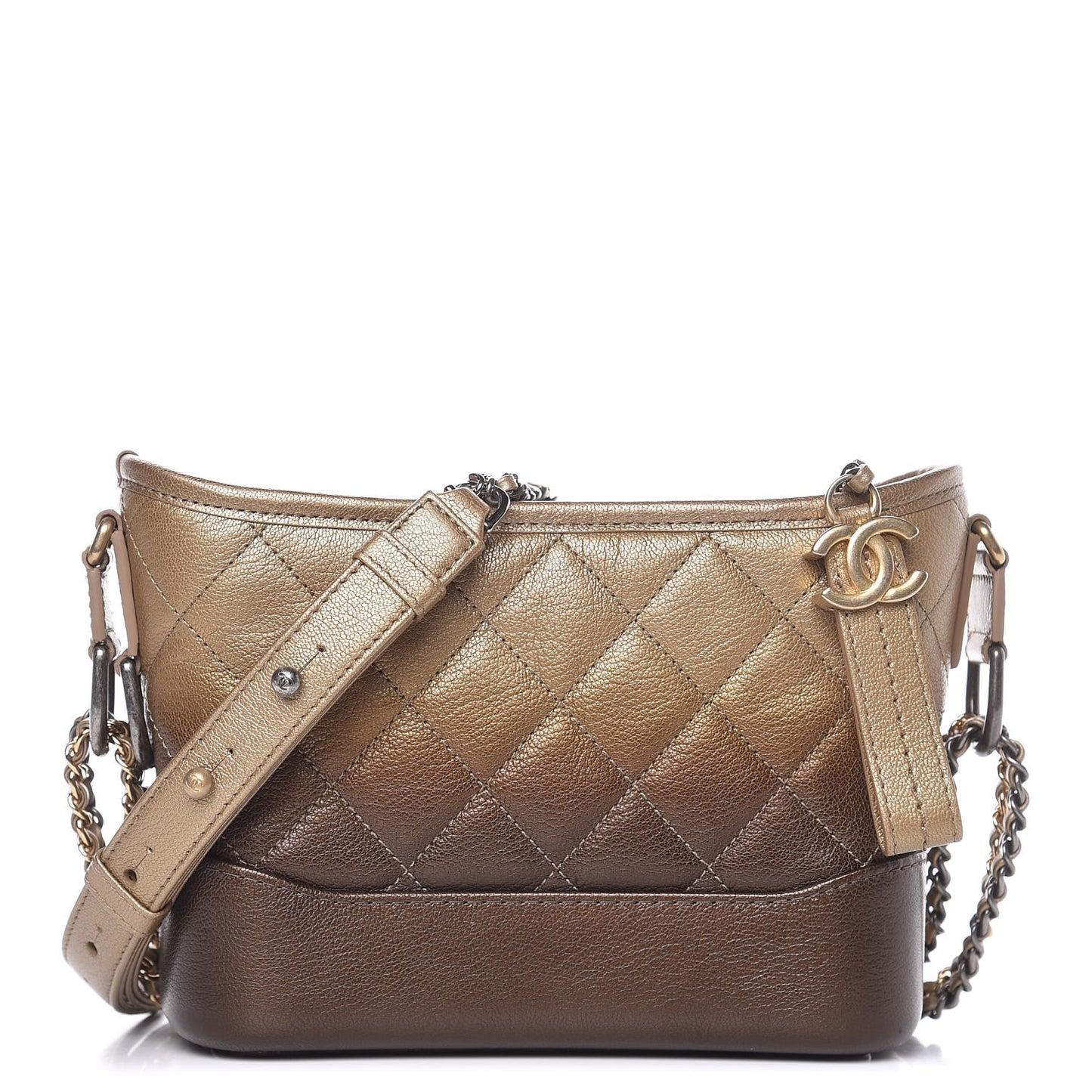 Metallic Goatskin Quilted Small Gabrielle Hobo Gold Bronze