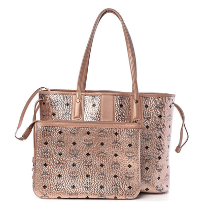 MCM Metallic Visetos Medium Liz Reversible Shopper Tote Champagne Gold 1 of 18
