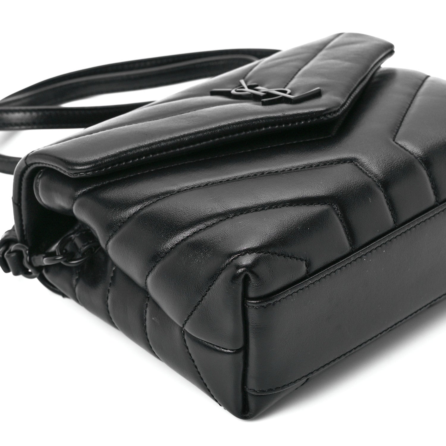 Saint Laurent Calfskin Y Quilted Monogram Monochrome Toy Loulou Crossbody Bag Black 11 of 12