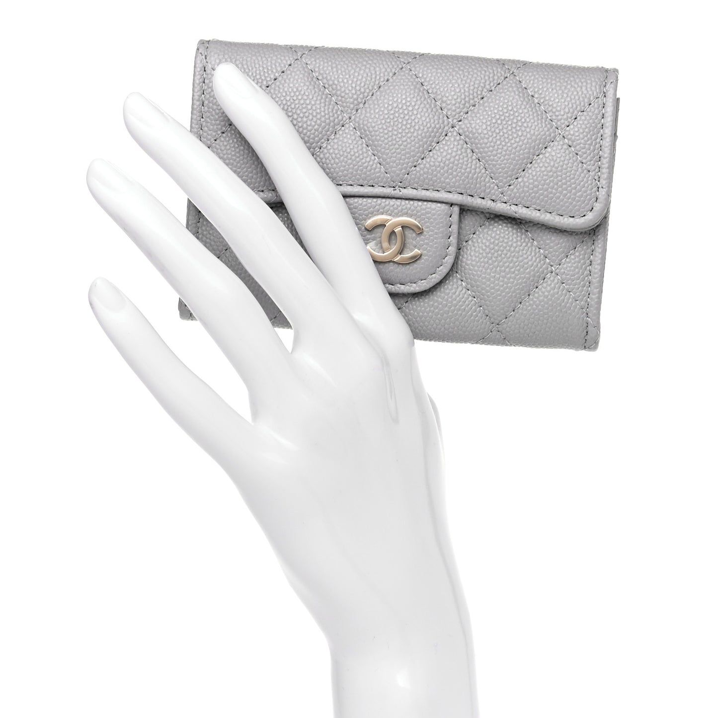 Caviar Quilted Flap Card Holder Wallet Grey