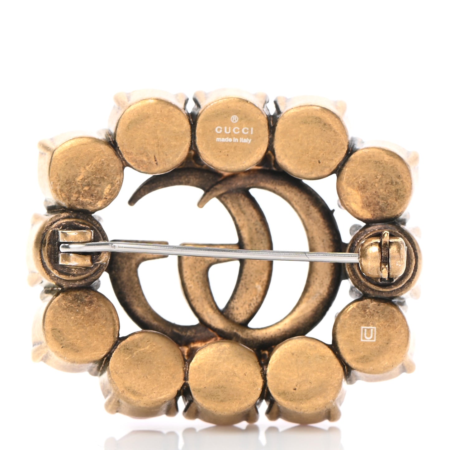 Metal Crystal Double G Brooch Aged Gold Red