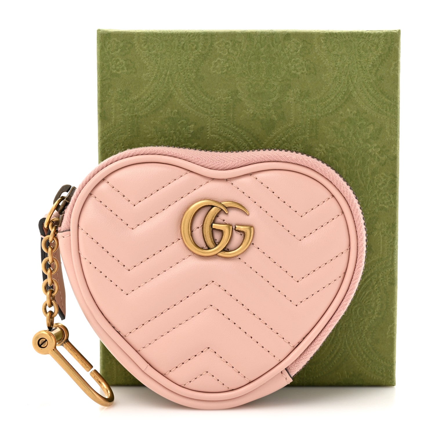 Gucci Calfskin Matelasse Chevron GG Marmont Heart Coin Purse Perfect Pink 8 of 8