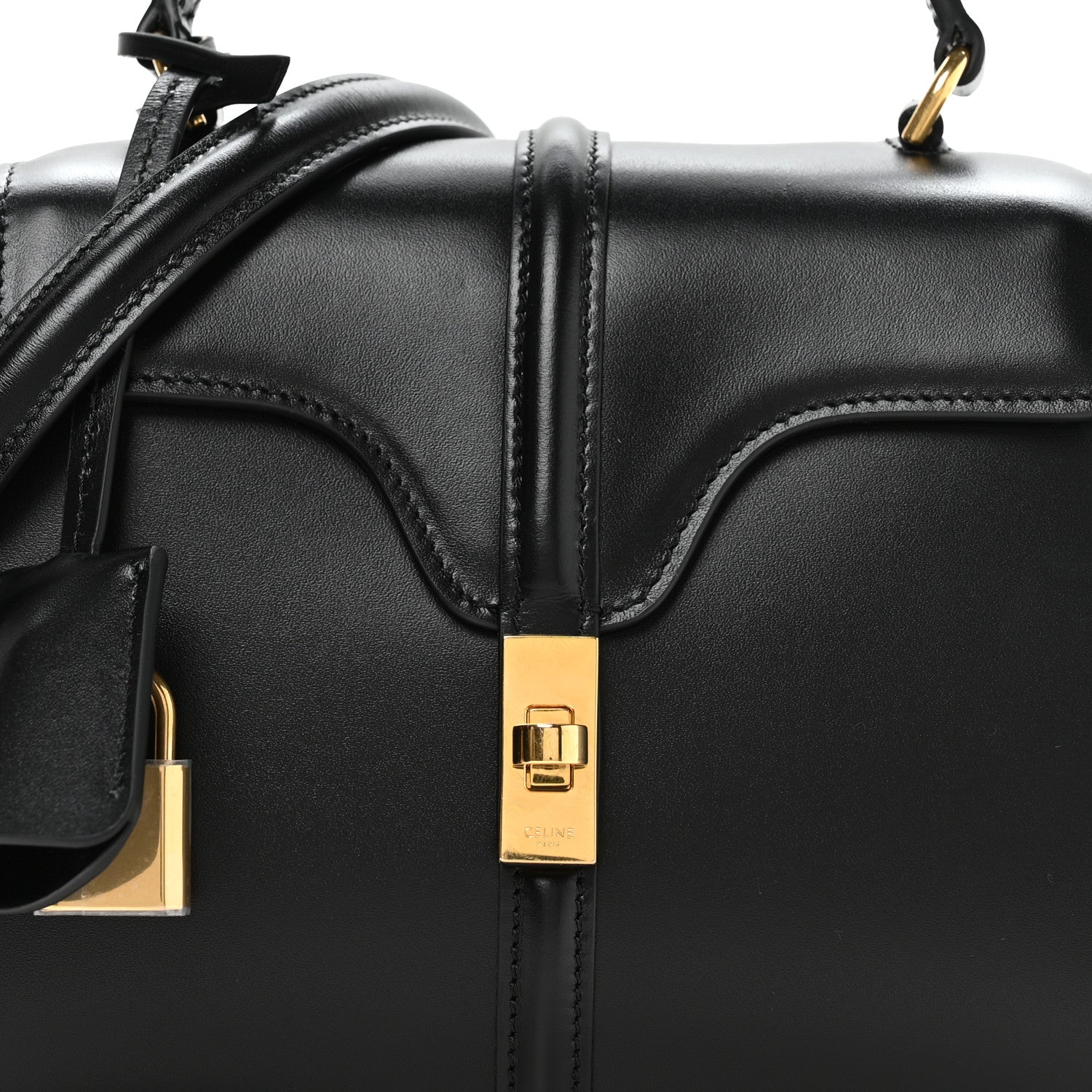 Celine Satinated Calfskin Mini 16 Top Handle Bag Black 1832586