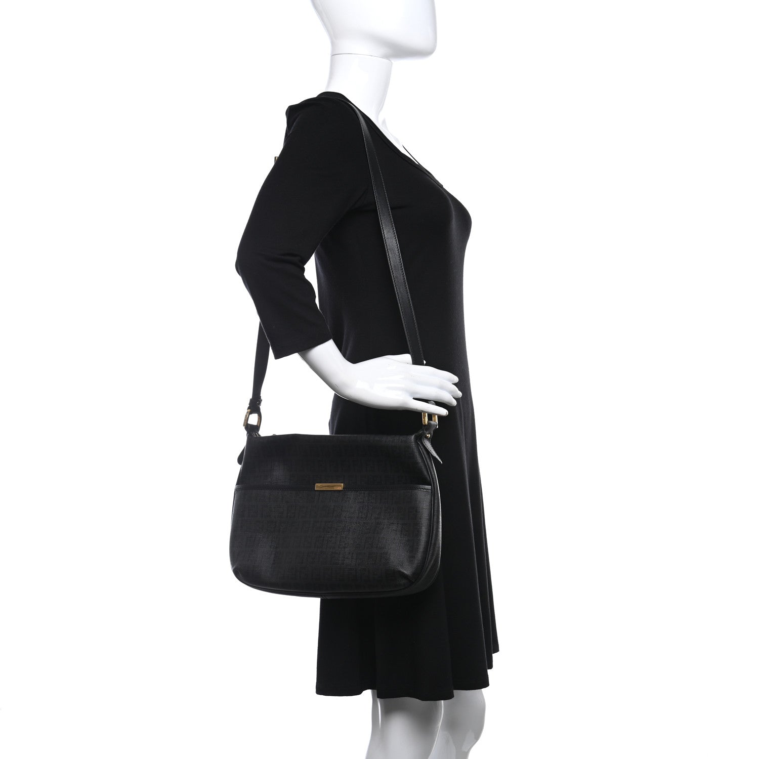 Fendi Zucchino Spalmati Vitello Messenger Bag Black 2 of 9
