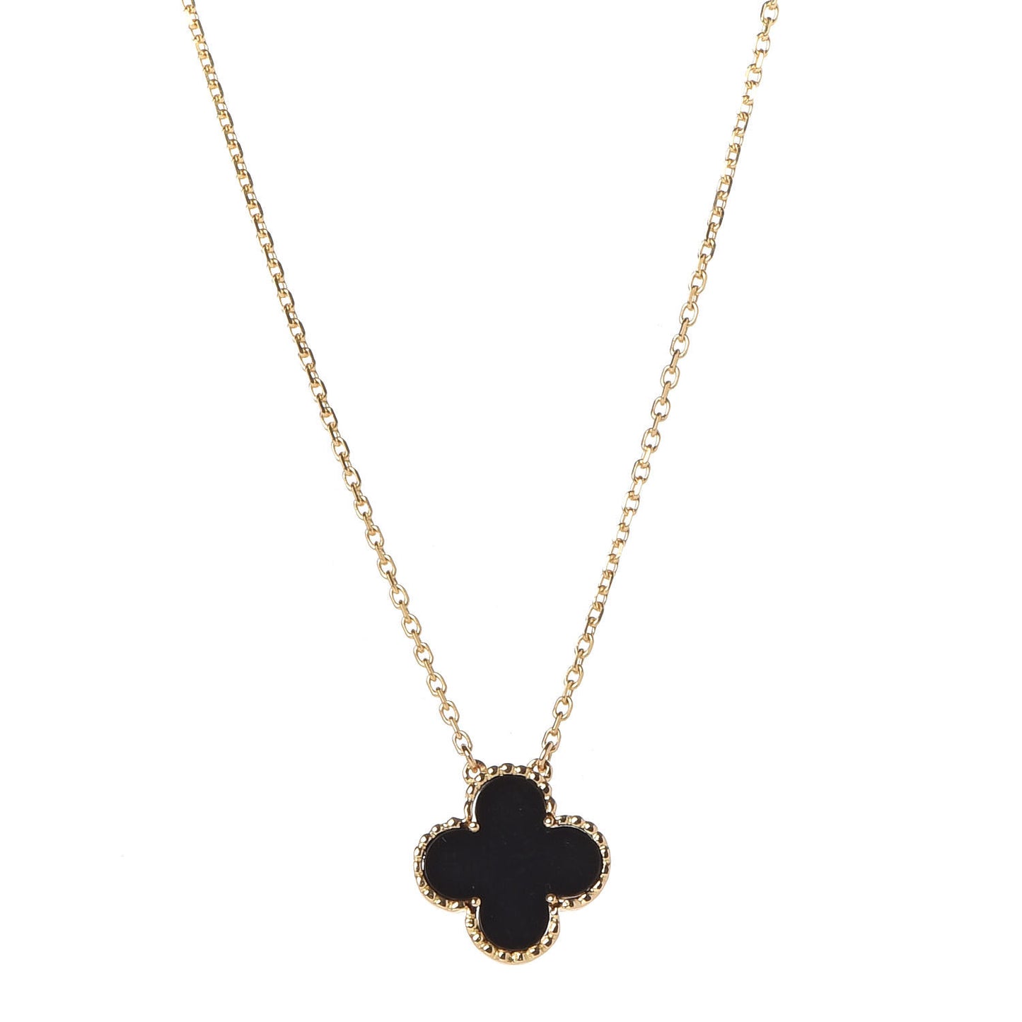 18K Yellow Gold Black Onyx Vintage Alhambra Pendant Necklace