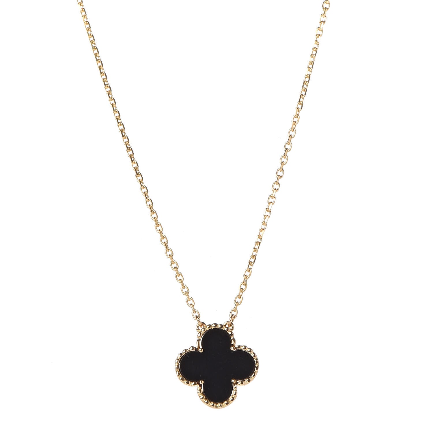 Van Cleef & Arpels 18K Yellow Gold Black Onyx Vintage Alhambra Pendant Necklace 4 of 7