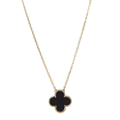 Van Cleef & Arpels 18K Yellow Gold Black Onyx Vintage Alhambra Pendant Necklace 4 of 7