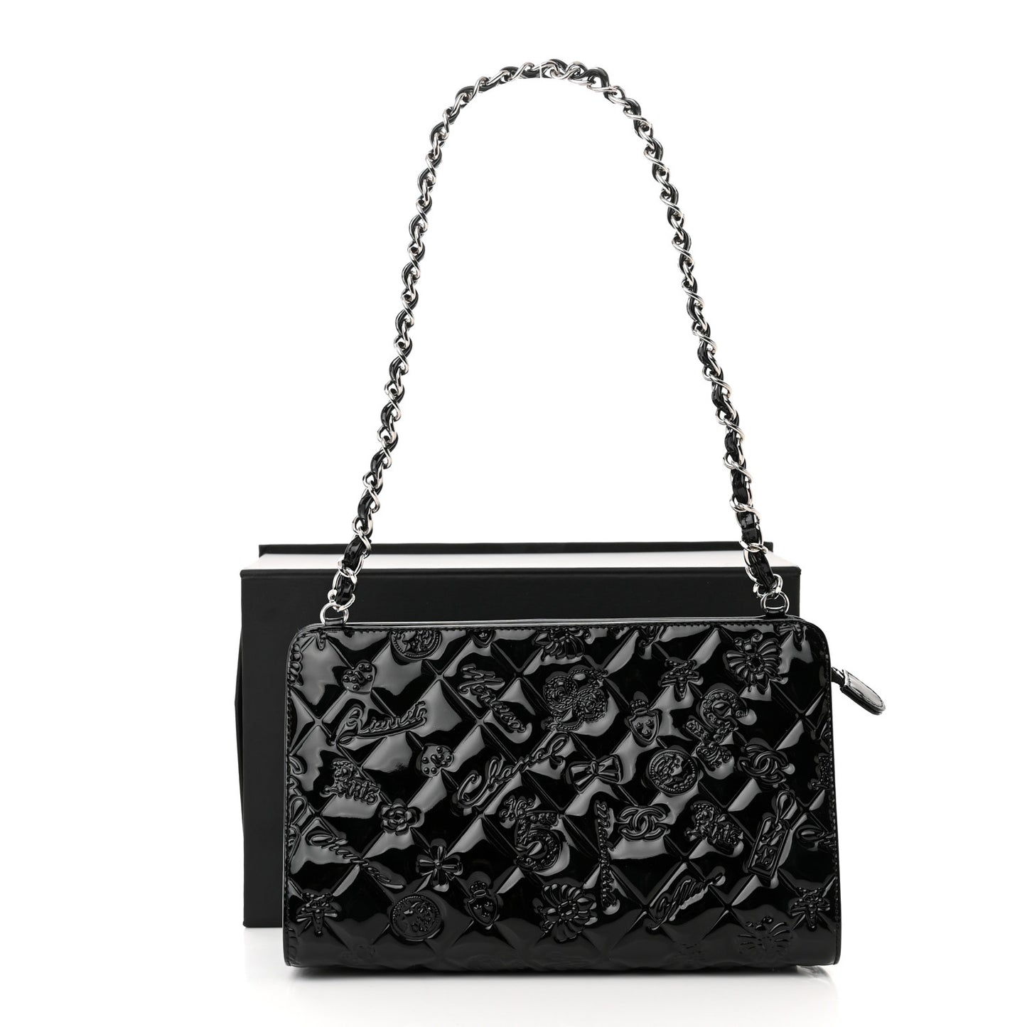 Patent Calfskin Lucky Symbols Pochette Black