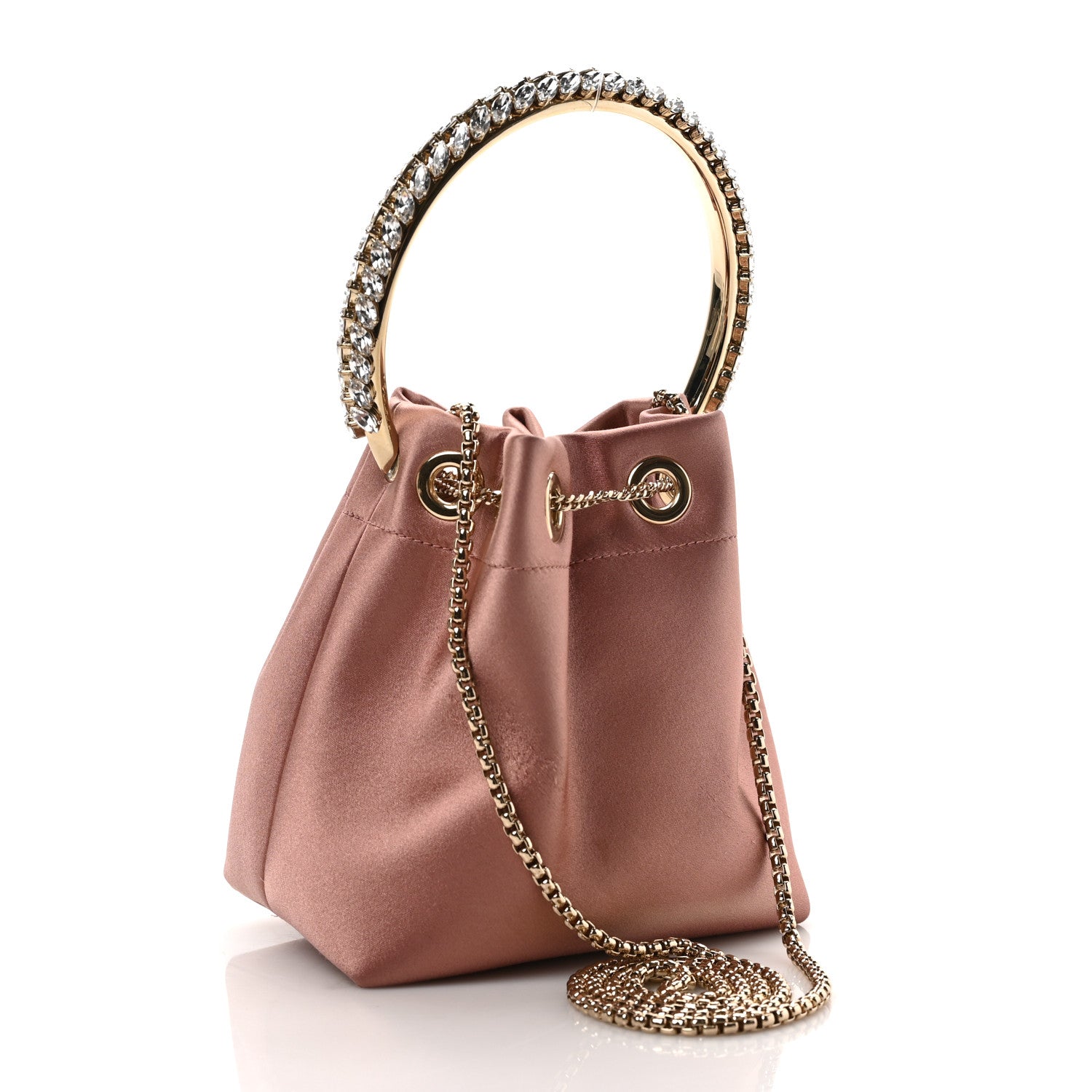 Jimmy Choo Satin Crystal Embellished Top Handle Bon Bon Bag Pink 3 of 9