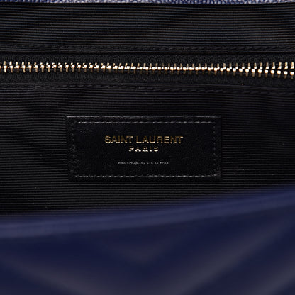 Saint Laurent Grain De Poudre Matelasse Chevron Large Monogram Satchel Blue 7 of 16