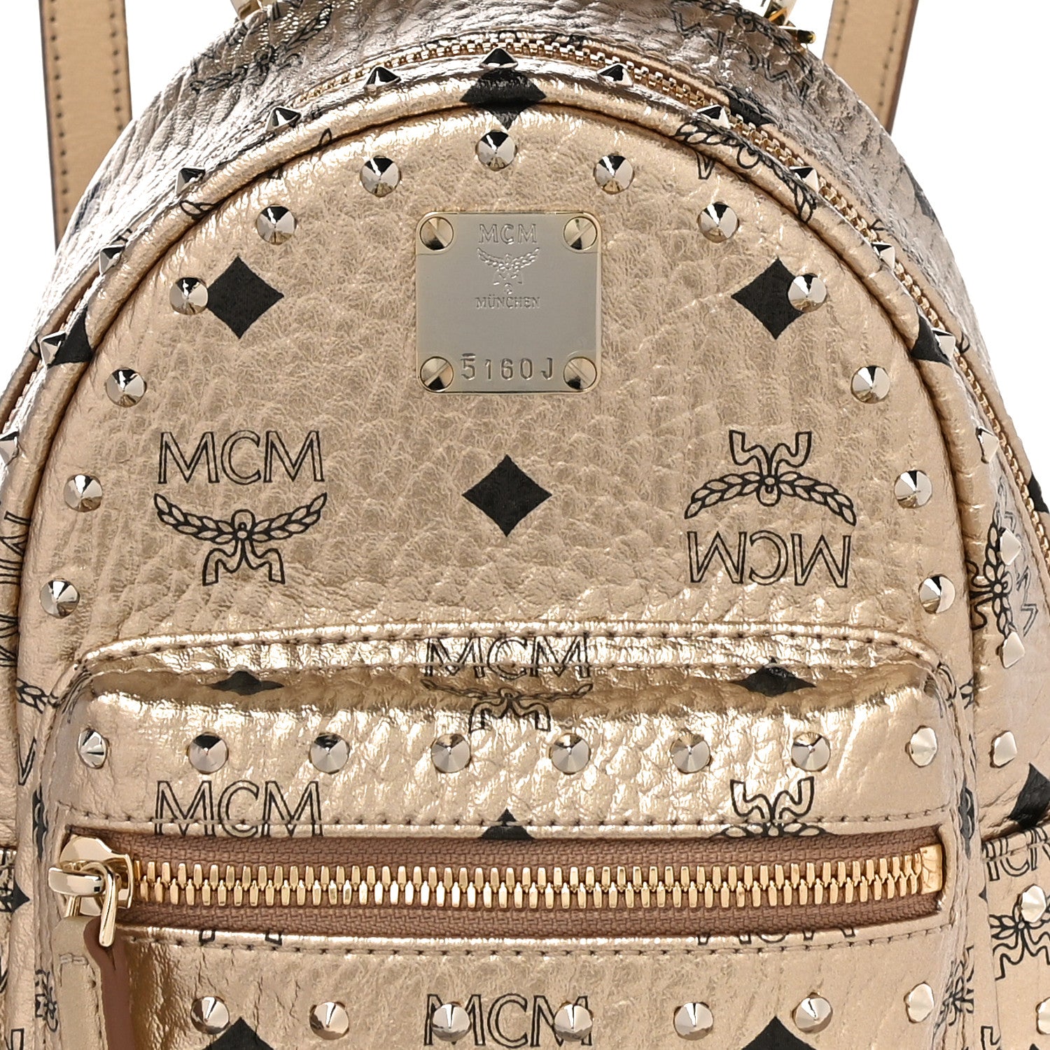 MCM Visetos Studded X-Mini Stark Backpack Berlin Gold 8 of 10