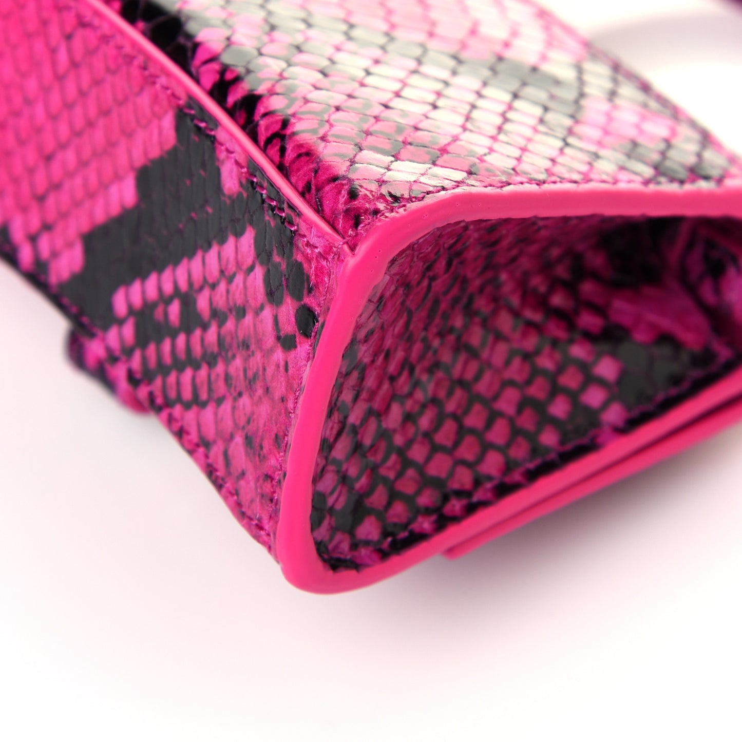 Shiny Calfskin Python Effect Hourglass Top Handle Bag Mini Fuchsia Black