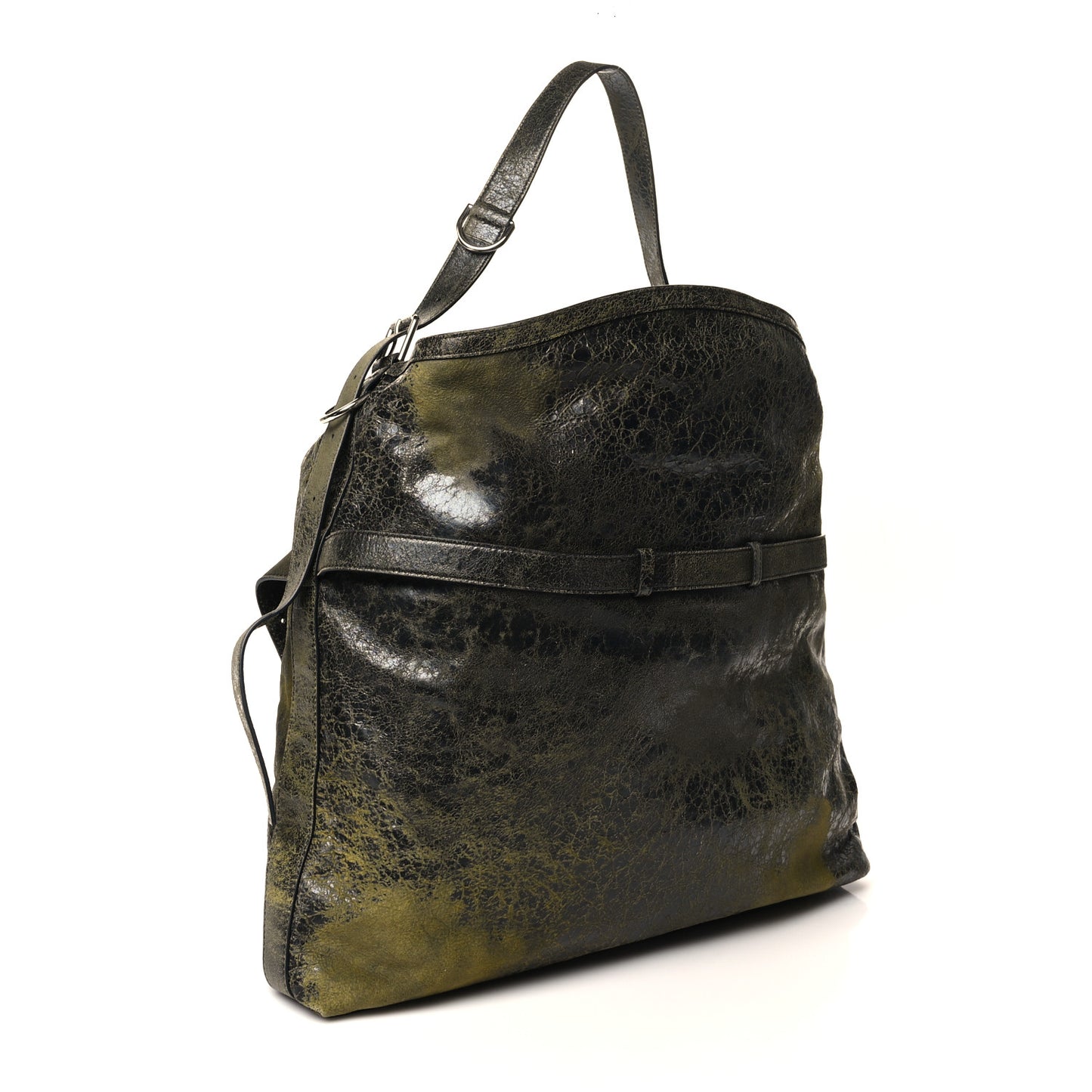 Lambskin Crackled Vintage Large Voyou Bag Black Yellow