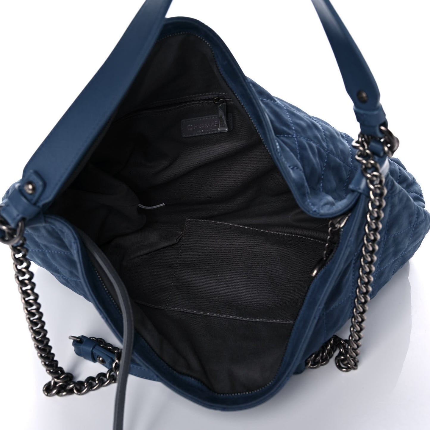 Iridescent Calfskin Quilted Daily Hobo Blue