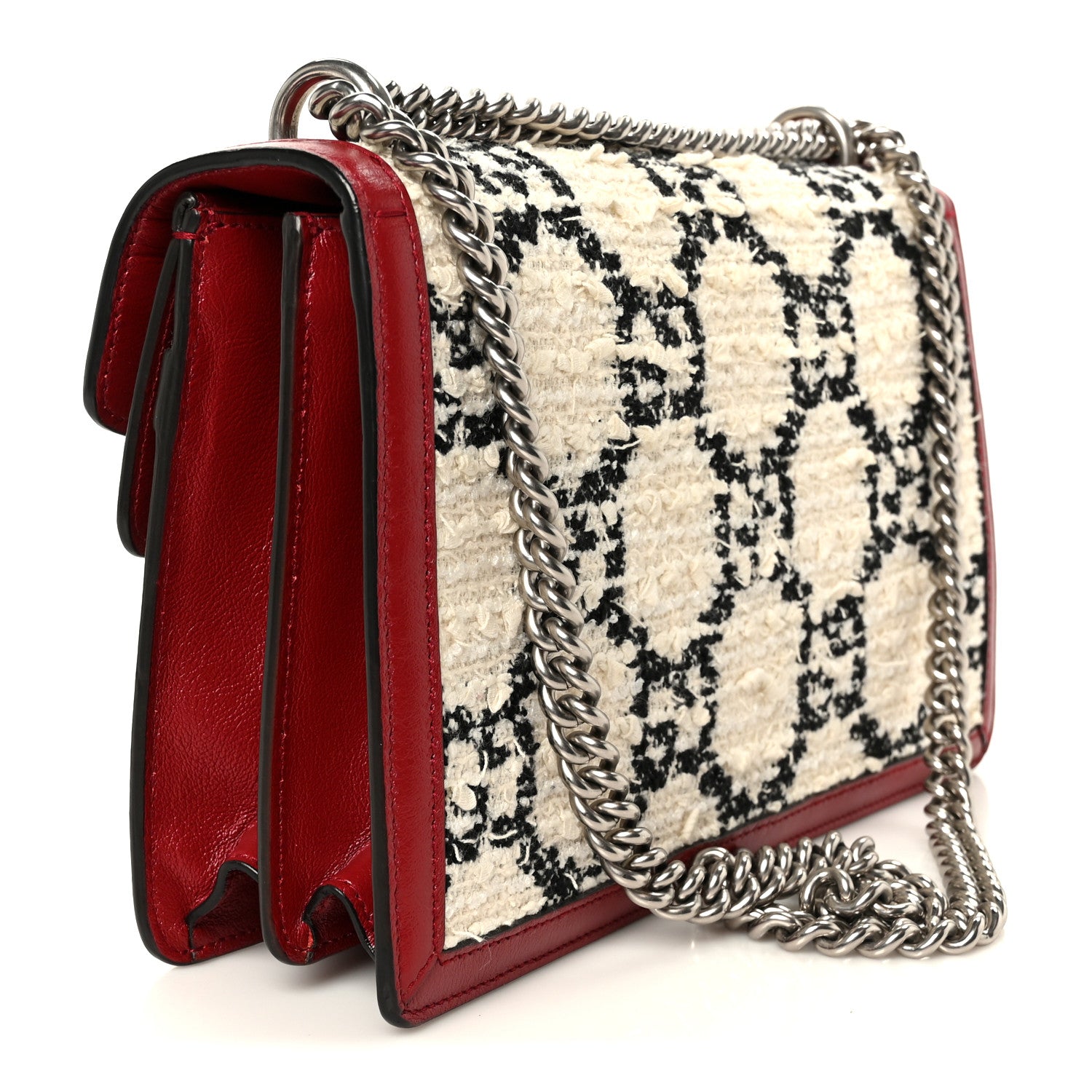 Gucci Tweed GG Monogram Small Dionysus Shoulder Bag White Black Romantic Cherry 3 of 13