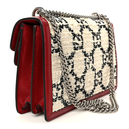 Gucci Tweed GG Monogram Small Dionysus Shoulder Bag White Black Romantic Cherry 3 of 13