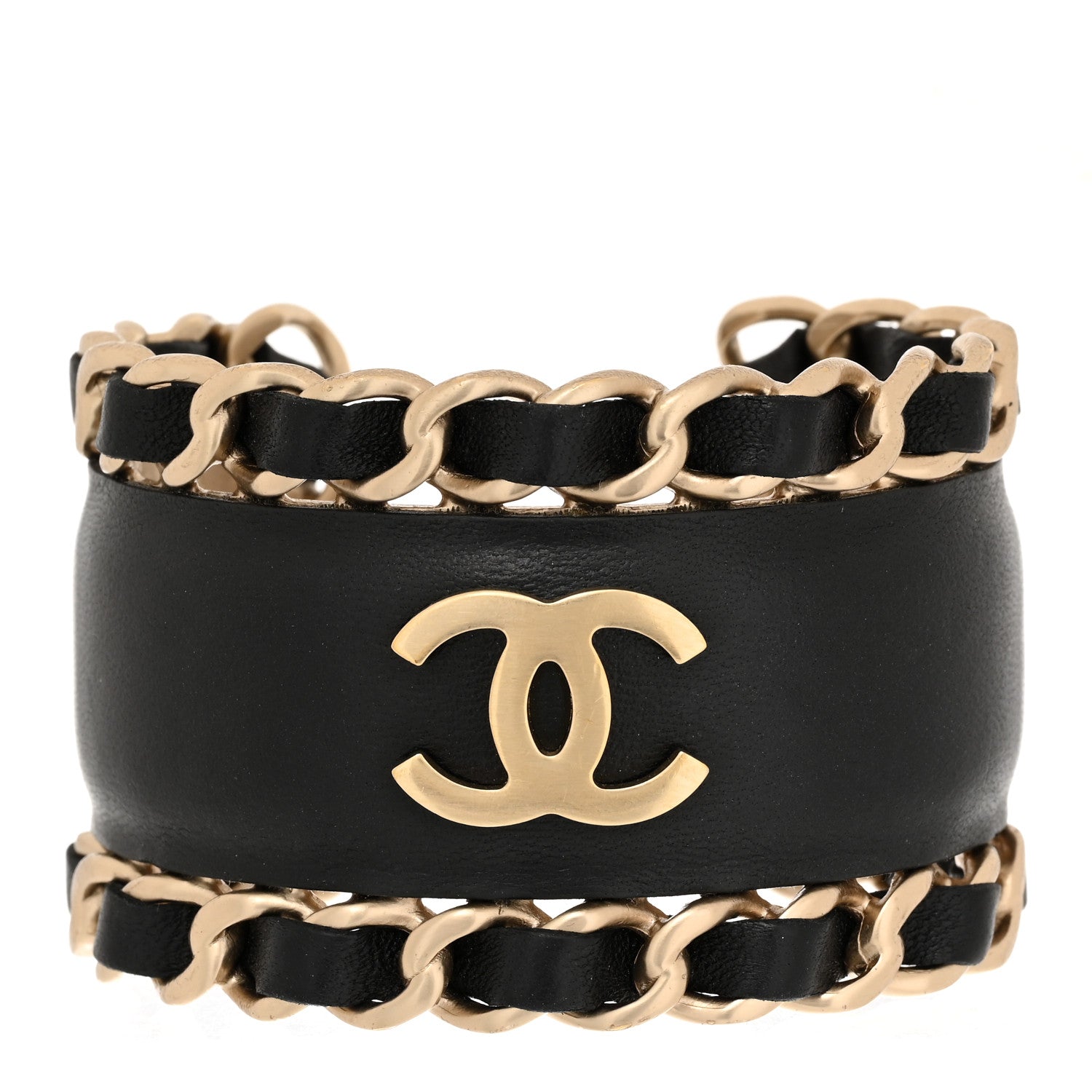 Chanel Lambskin Chain CC Cuff Black Gold 1 of 4