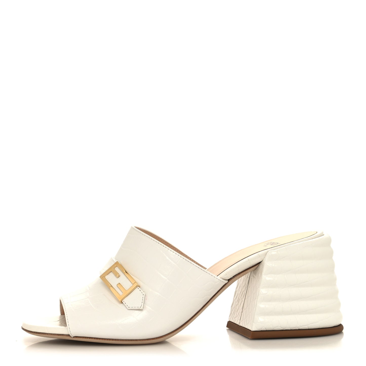 Calfskin Crocodile Embossed Promenade Mules 38.5 White