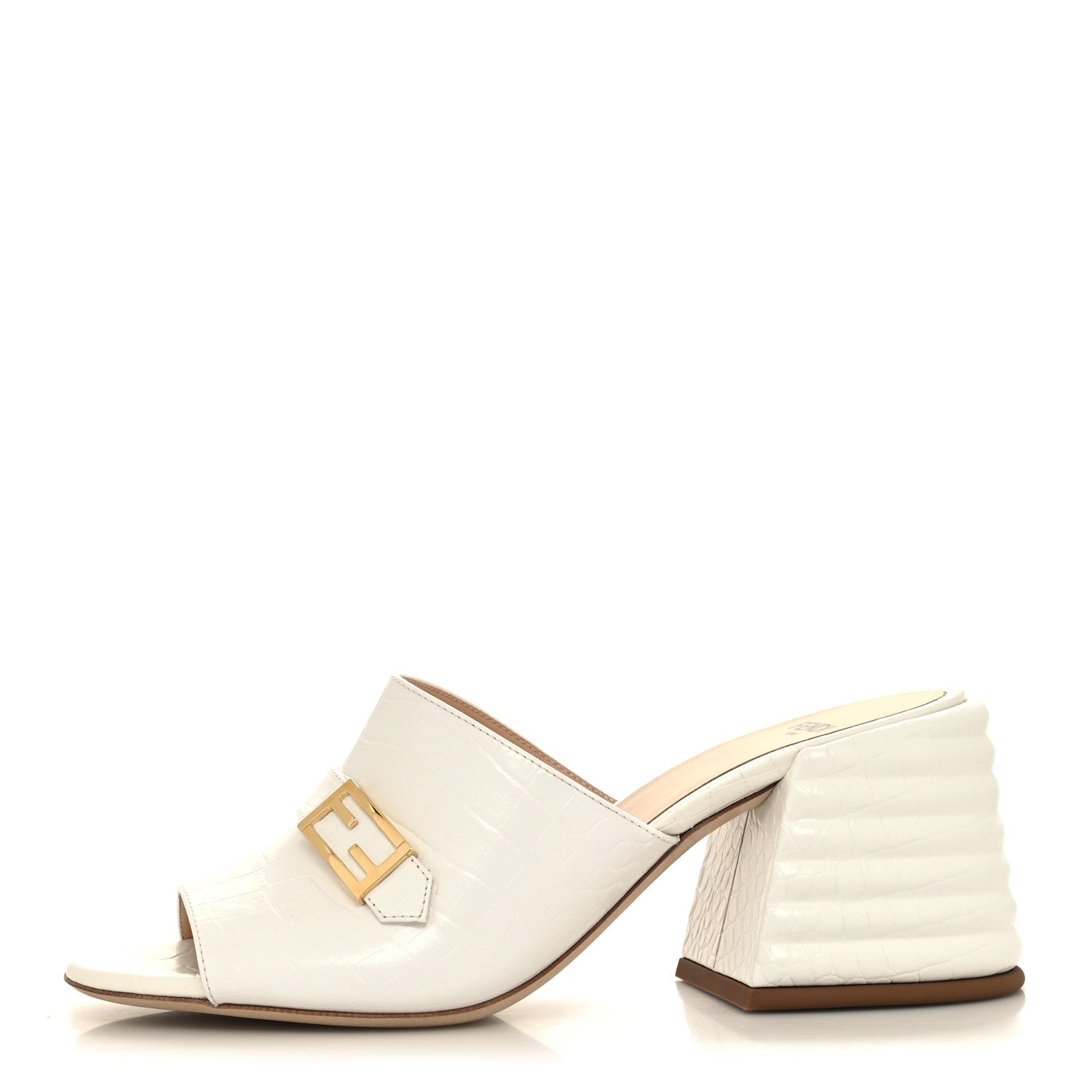 Fendi Calfskin Crocodile Embossed Promenade Mules 38.5 White 1 of 8