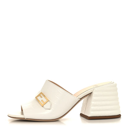 Fendi Calfskin Crocodile Embossed Promenade Mules 38.5 White 1 of 8