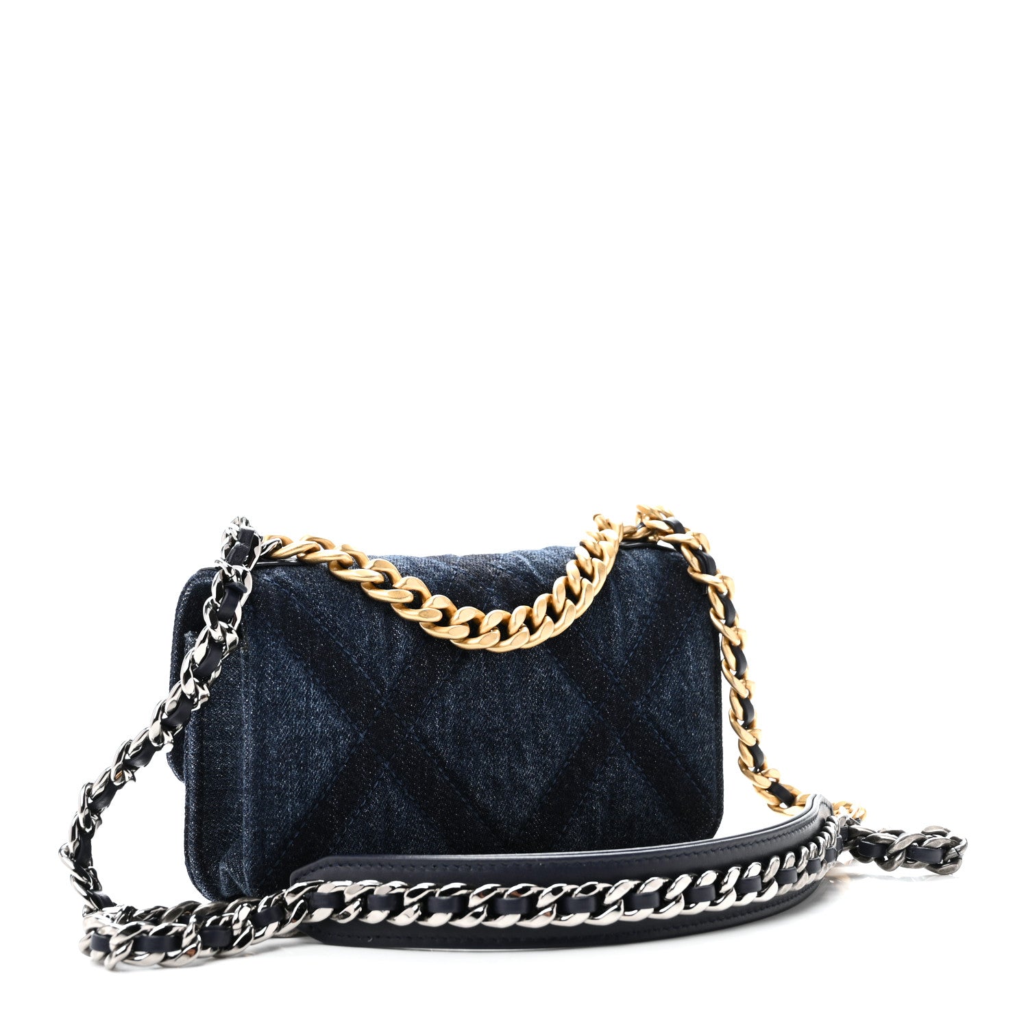 Chanel Denim Quilted Chanel 19 Flap Phone Holder With Chain Blue 3 of 11