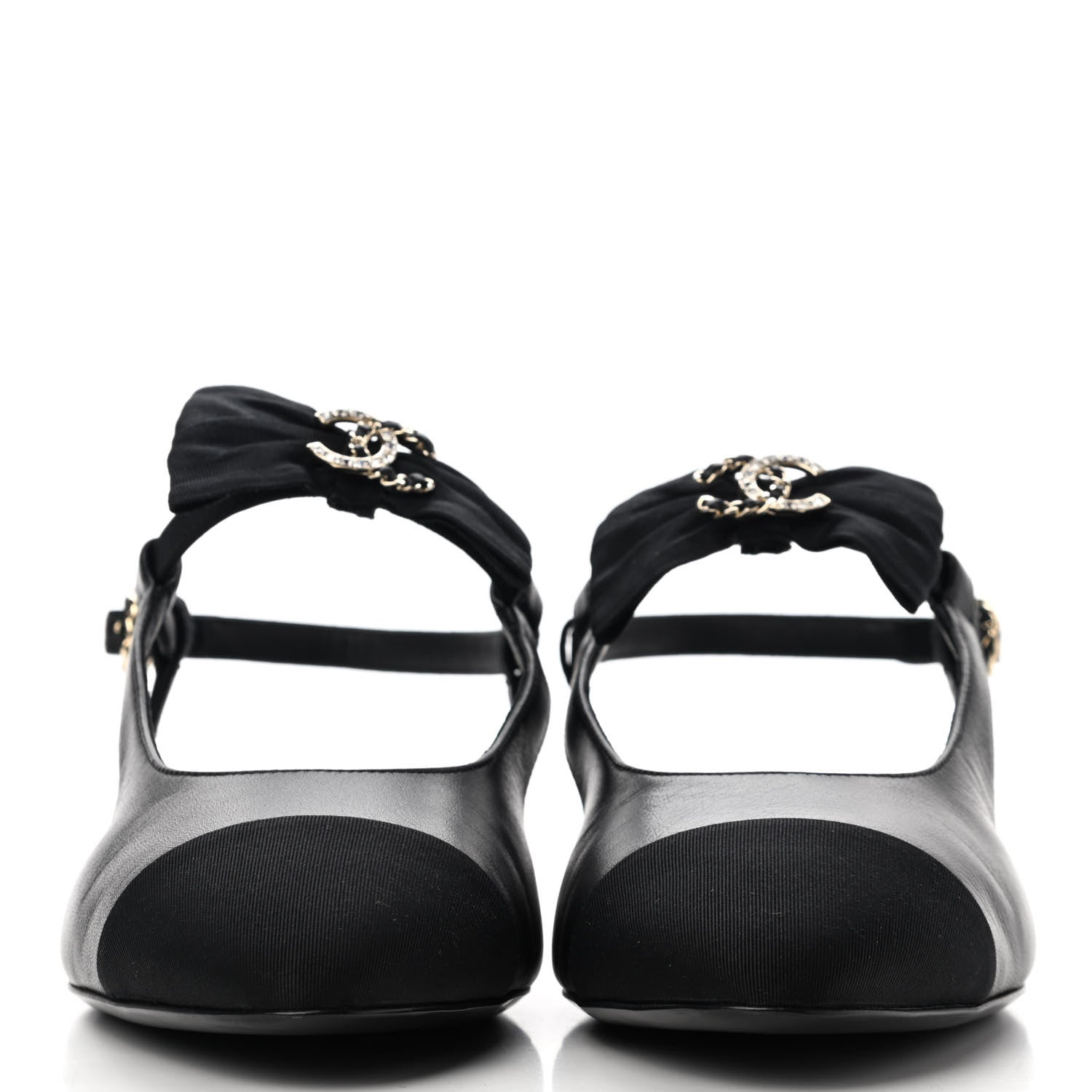 Chanel Lambskin Grosgrain Crystal Chain CC Logo Bow Slingback Flats 40.5 Black 2 of 10